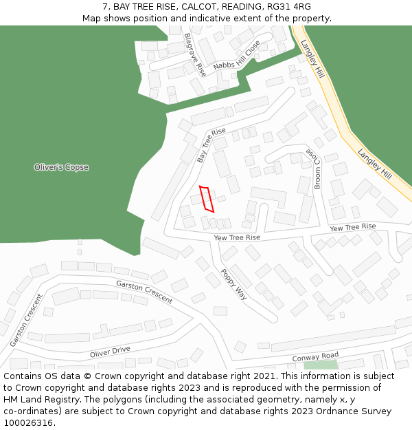 7, BAY TREE RISE, CALCOT, READING, RG31 4RG: Location map and indicative extent of plot