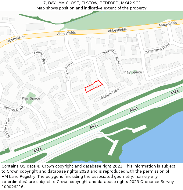 7, BAYHAM CLOSE, ELSTOW, BEDFORD, MK42 9GF: Location map and indicative extent of plot