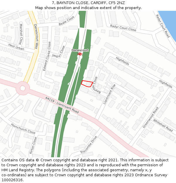 7, BAYNTON CLOSE, CARDIFF, CF5 2NZ: Location map and indicative extent of plot