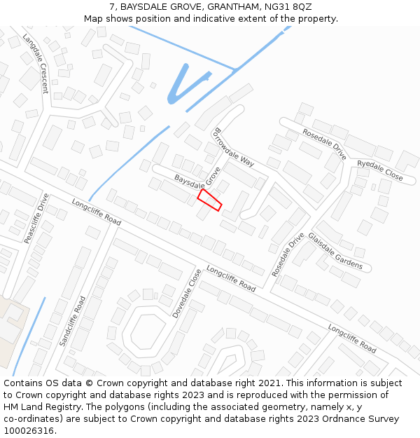 7, BAYSDALE GROVE, GRANTHAM, NG31 8QZ: Location map and indicative extent of plot