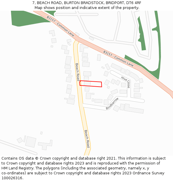7, BEACH ROAD, BURTON BRADSTOCK, BRIDPORT, DT6 4RF: Location map and indicative extent of plot