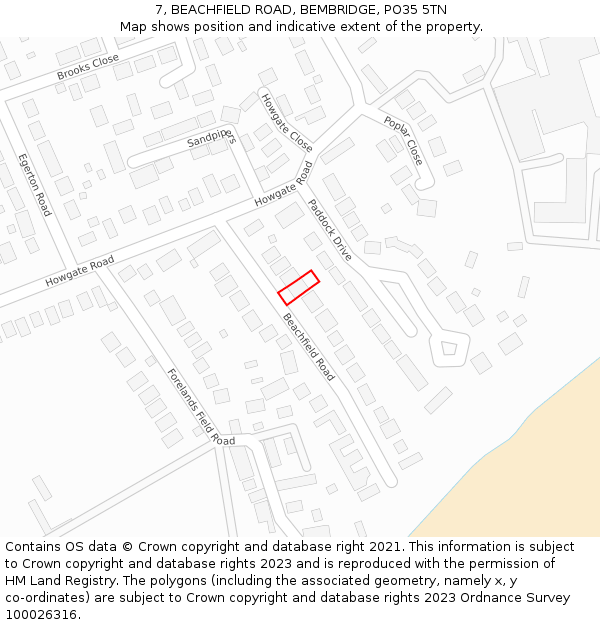 7, BEACHFIELD ROAD, BEMBRIDGE, PO35 5TN: Location map and indicative extent of plot
