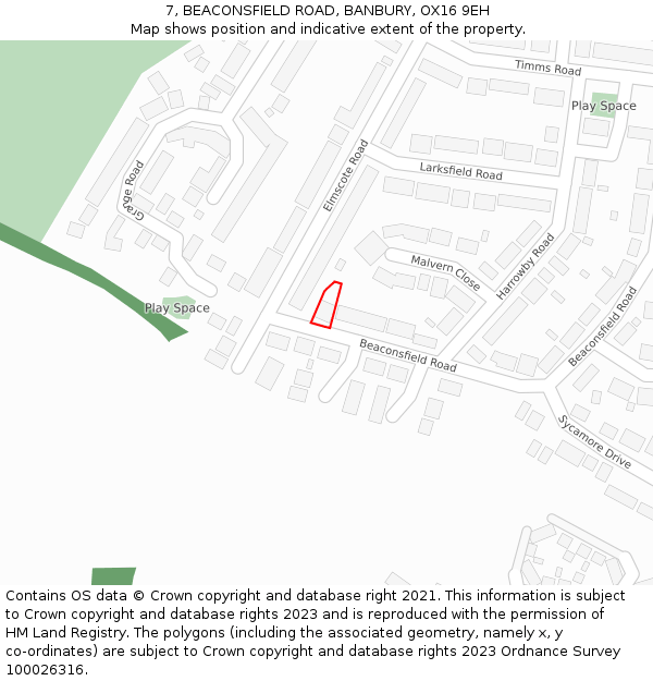 7, BEACONSFIELD ROAD, BANBURY, OX16 9EH: Location map and indicative extent of plot