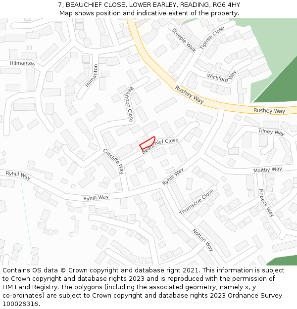 7, BEAUCHIEF CLOSE, LOWER EARLEY, READING, RG6 4HY: Location map and indicative extent of plot