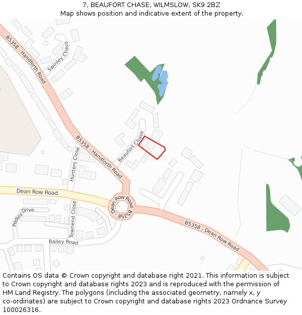 7, BEAUFORT CHASE, WILMSLOW, SK9 2BZ: Location map and indicative extent of plot