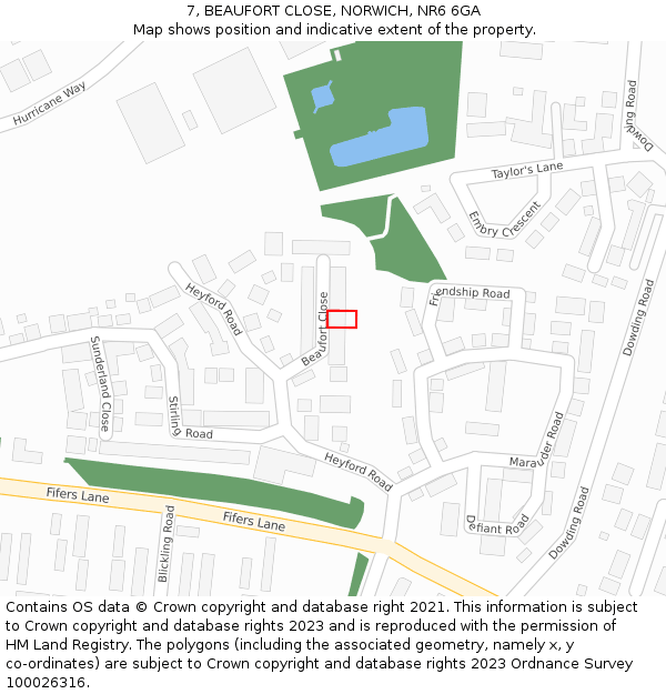 7, BEAUFORT CLOSE, NORWICH, NR6 6GA: Location map and indicative extent of plot