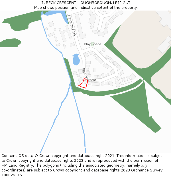 7, BECK CRESCENT, LOUGHBOROUGH, LE11 2UT: Location map and indicative extent of plot