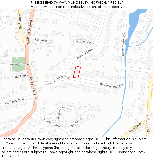 7, BECKMEADOW WAY, MUNDESLEY, NORWICH, NR11 8LP: Location map and indicative extent of plot