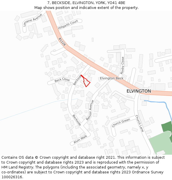 7, BECKSIDE, ELVINGTON, YORK, YO41 4BE: Location map and indicative extent of plot