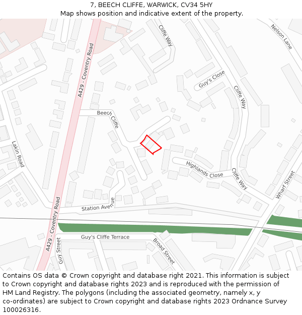 7, BEECH CLIFFE, WARWICK, CV34 5HY: Location map and indicative extent of plot