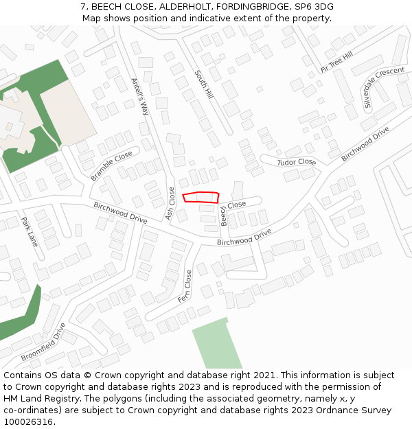 7, BEECH CLOSE, ALDERHOLT, FORDINGBRIDGE, SP6 3DG: Location map and indicative extent of plot