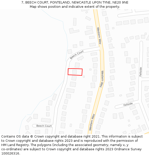 7, BEECH COURT, PONTELAND, NEWCASTLE UPON TYNE, NE20 9NE: Location map and indicative extent of plot