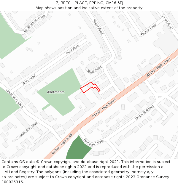 7, BEECH PLACE, EPPING, CM16 5EJ: Location map and indicative extent of plot