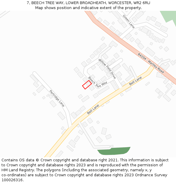 7, BEECH TREE WAY, LOWER BROADHEATH, WORCESTER, WR2 6RU: Location map and indicative extent of plot