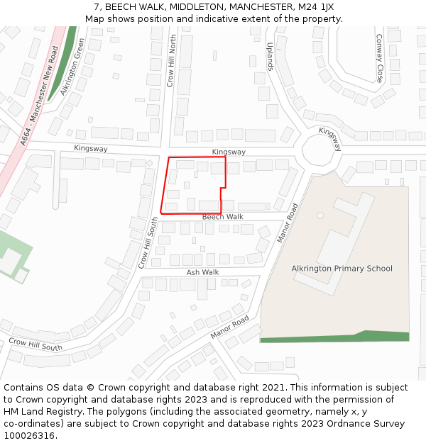 7, BEECH WALK, MIDDLETON, MANCHESTER, M24 1JX: Location map and indicative extent of plot