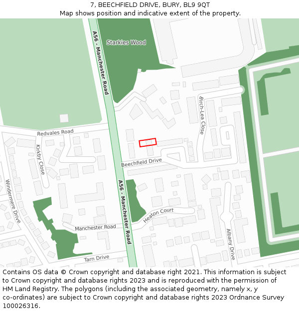 7, BEECHFIELD DRIVE, BURY, BL9 9QT: Location map and indicative extent of plot