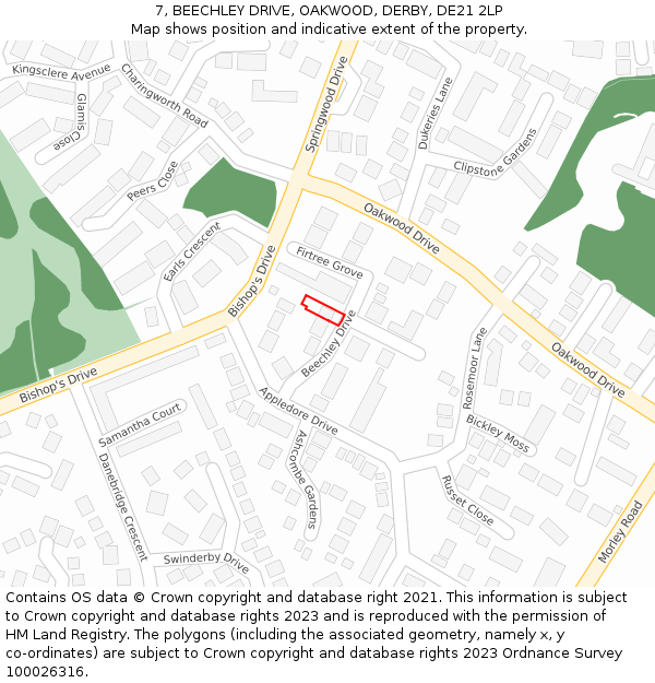 7, BEECHLEY DRIVE, OAKWOOD, DERBY, DE21 2LP: Location map and indicative extent of plot