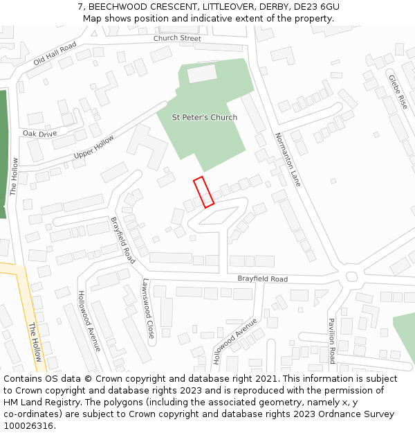 7, BEECHWOOD CRESCENT, LITTLEOVER, DERBY, DE23 6GU: Location map and indicative extent of plot