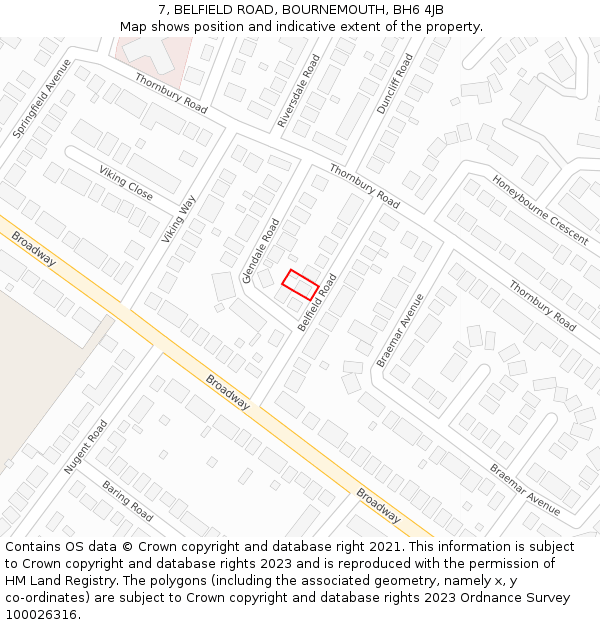 7, BELFIELD ROAD, BOURNEMOUTH, BH6 4JB: Location map and indicative extent of plot