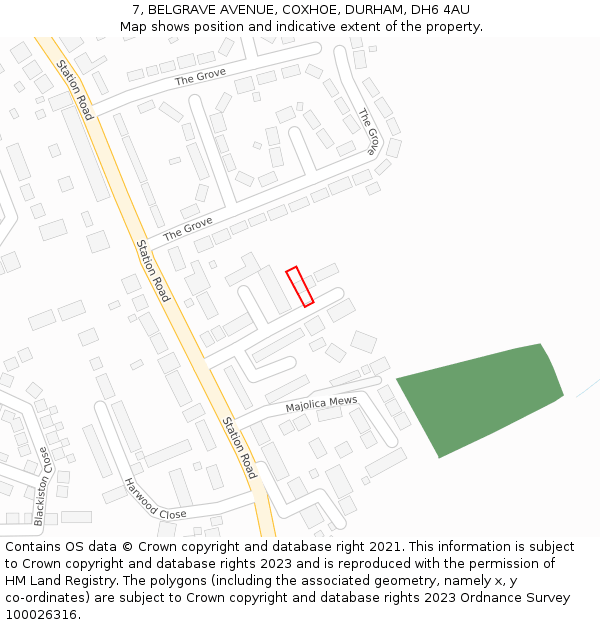 7, BELGRAVE AVENUE, COXHOE, DURHAM, DH6 4AU: Location map and indicative extent of plot