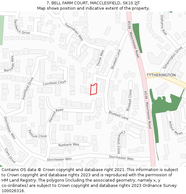 7, BELL FARM COURT, MACCLESFIELD, SK10 2JT: Location map and indicative extent of plot