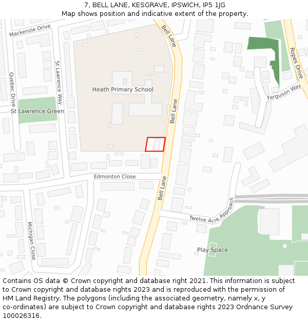 7, BELL LANE, KESGRAVE, IPSWICH, IP5 1JG: Location map and indicative extent of plot