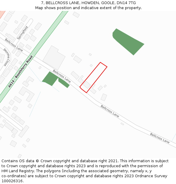 7, BELLCROSS LANE, HOWDEN, GOOLE, DN14 7TG: Location map and indicative extent of plot