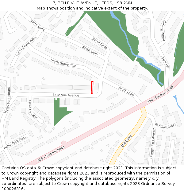 7, BELLE VUE AVENUE, LEEDS, LS8 2NN: Location map and indicative extent of plot