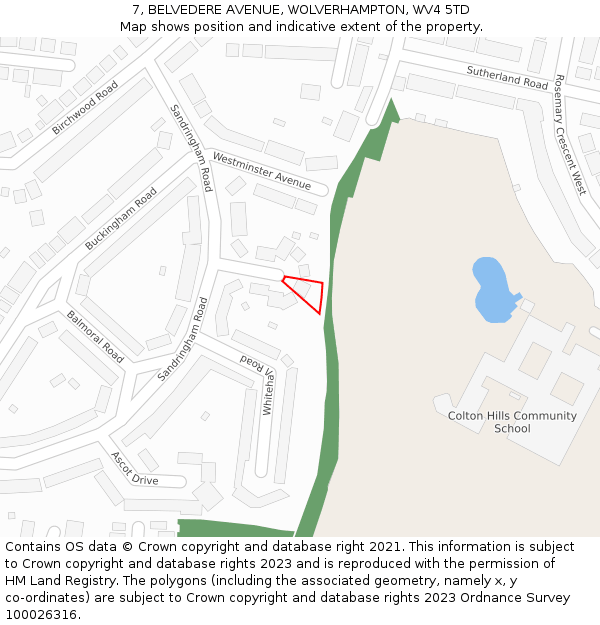 7, BELVEDERE AVENUE, WOLVERHAMPTON, WV4 5TD: Location map and indicative extent of plot
