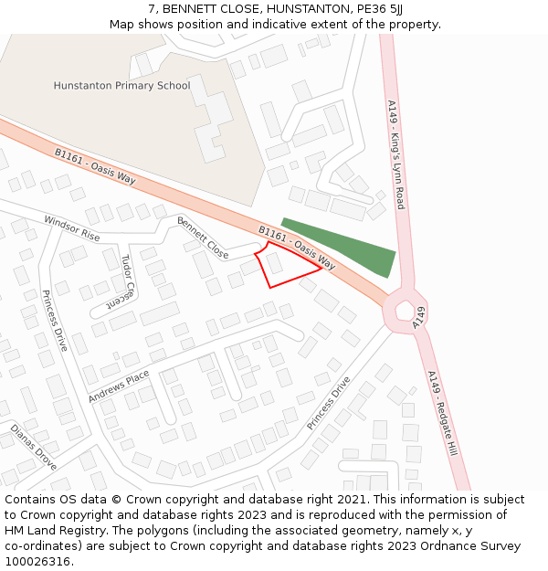 7, BENNETT CLOSE, HUNSTANTON, PE36 5JJ: Location map and indicative extent of plot