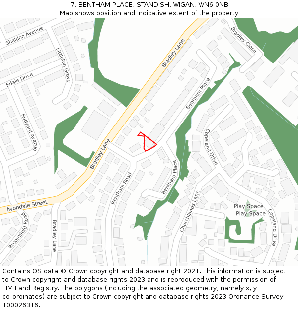 7, BENTHAM PLACE, STANDISH, WIGAN, WN6 0NB: Location map and indicative extent of plot