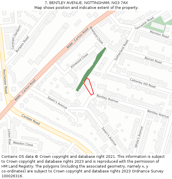7, BENTLEY AVENUE, NOTTINGHAM, NG3 7AX: Location map and indicative extent of plot