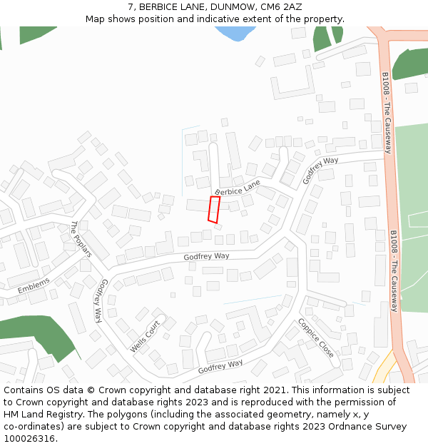 7, BERBICE LANE, DUNMOW, CM6 2AZ: Location map and indicative extent of plot