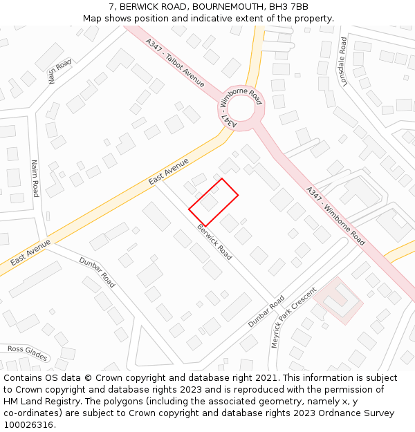 7, BERWICK ROAD, BOURNEMOUTH, BH3 7BB: Location map and indicative extent of plot