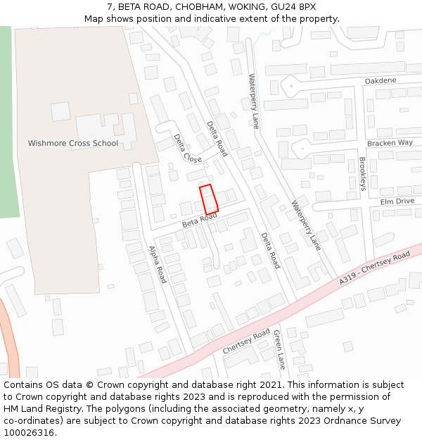 7, BETA ROAD, CHOBHAM, WOKING, GU24 8PX: Location map and indicative extent of plot