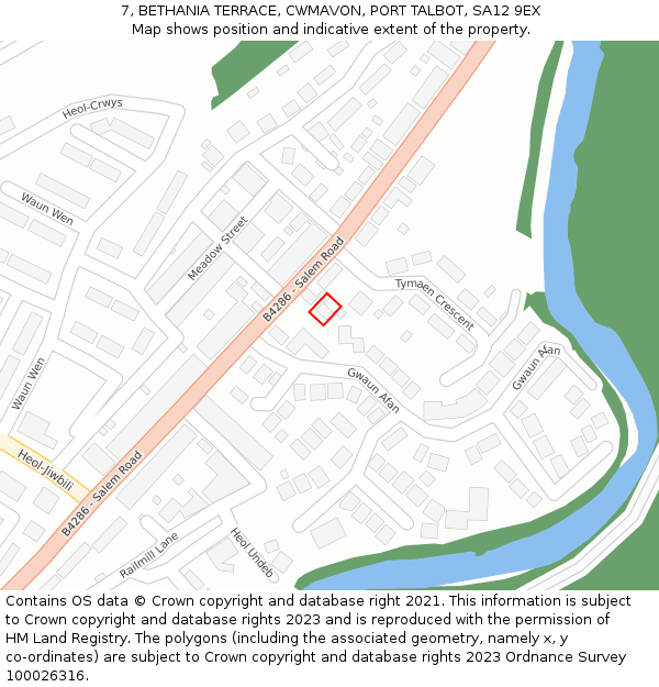 7, BETHANIA TERRACE, CWMAVON, PORT TALBOT, SA12 9EX: Location map and indicative extent of plot