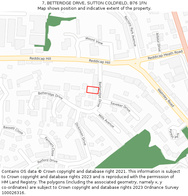 7, BETTERIDGE DRIVE, SUTTON COLDFIELD, B76 1FN: Location map and indicative extent of plot