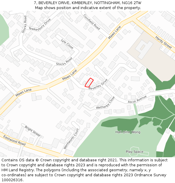 7, BEVERLEY DRIVE, KIMBERLEY, NOTTINGHAM, NG16 2TW: Location map and indicative extent of plot