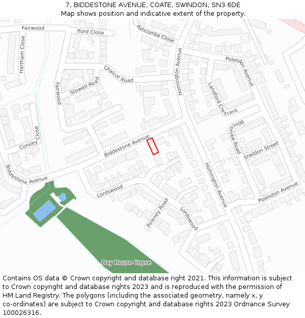 7, BIDDESTONE AVENUE, COATE, SWINDON, SN3 6DE: Location map and indicative extent of plot