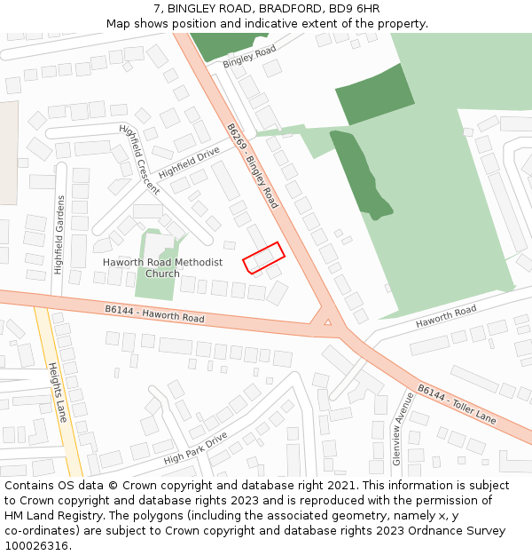 7, BINGLEY ROAD, BRADFORD, BD9 6HR: Location map and indicative extent of plot