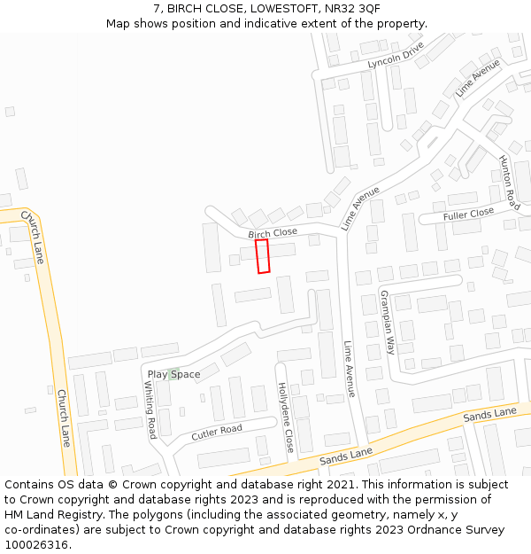 7, BIRCH CLOSE, LOWESTOFT, NR32 3QF: Location map and indicative extent of plot