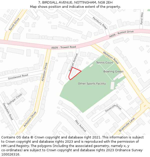 7, BIRDSALL AVENUE, NOTTINGHAM, NG8 2EH: Location map and indicative extent of plot