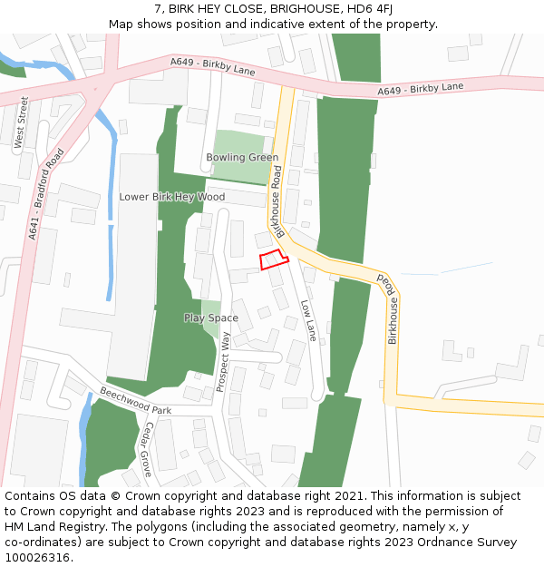 7, BIRK HEY CLOSE, BRIGHOUSE, HD6 4FJ: Location map and indicative extent of plot