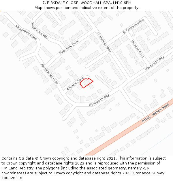 7, BIRKDALE CLOSE, WOODHALL SPA, LN10 6PH: Location map and indicative extent of plot