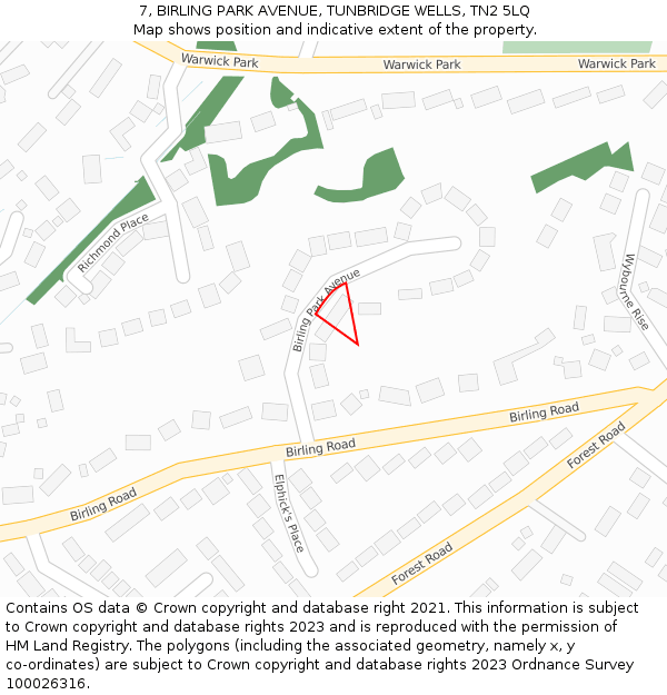 7, BIRLING PARK AVENUE, TUNBRIDGE WELLS, TN2 5LQ: Location map and indicative extent of plot