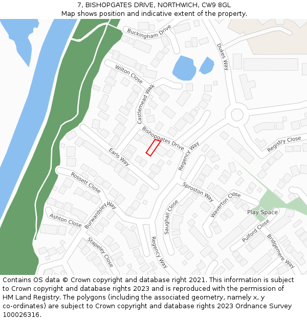 7, BISHOPGATES DRIVE, NORTHWICH, CW9 8GL: Location map and indicative extent of plot