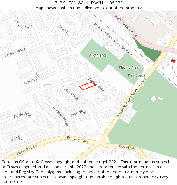 7, BISHTON WALK, TYWYN, LL36 0BP: Location map and indicative extent of plot