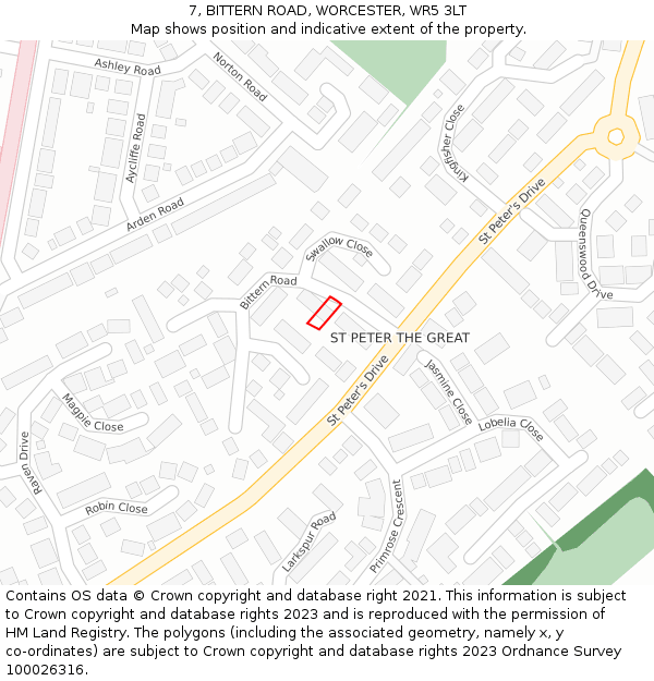 7, BITTERN ROAD, WORCESTER, WR5 3LT: Location map and indicative extent of plot