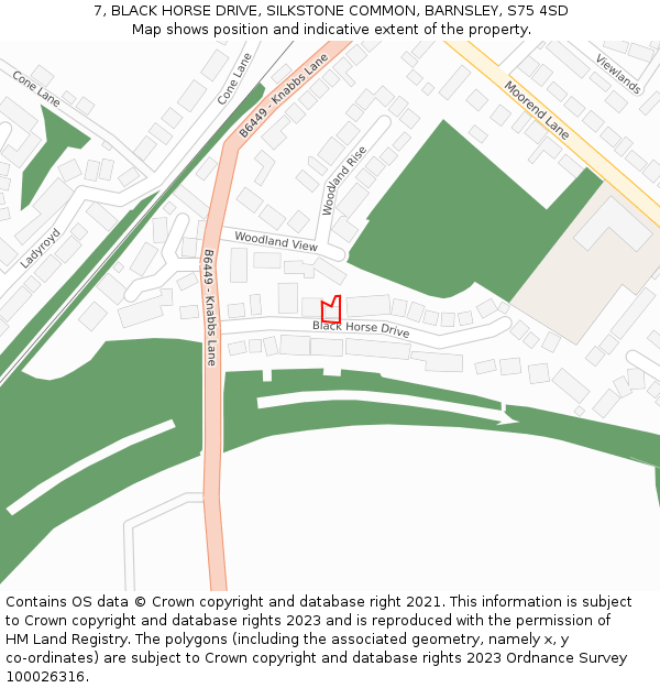 7, BLACK HORSE DRIVE, SILKSTONE COMMON, BARNSLEY, S75 4SD: Location map and indicative extent of plot
