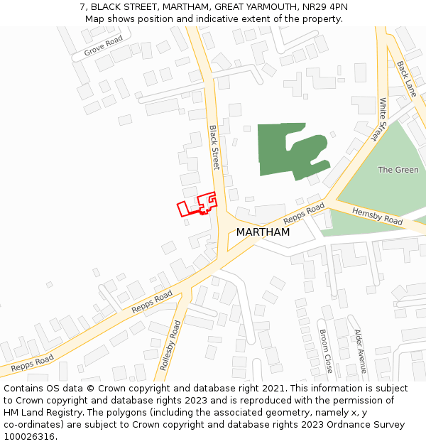 7, BLACK STREET, MARTHAM, GREAT YARMOUTH, NR29 4PN: Location map and indicative extent of plot